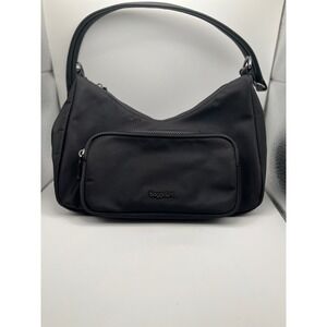 Baggallini Black Nylon Hobo Shoulder Bag Front Zip Pocket Handbag